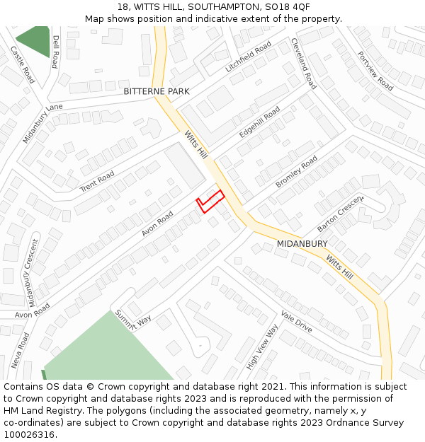 18, WITTS HILL, SOUTHAMPTON, SO18 4QF: Location map and indicative extent of plot