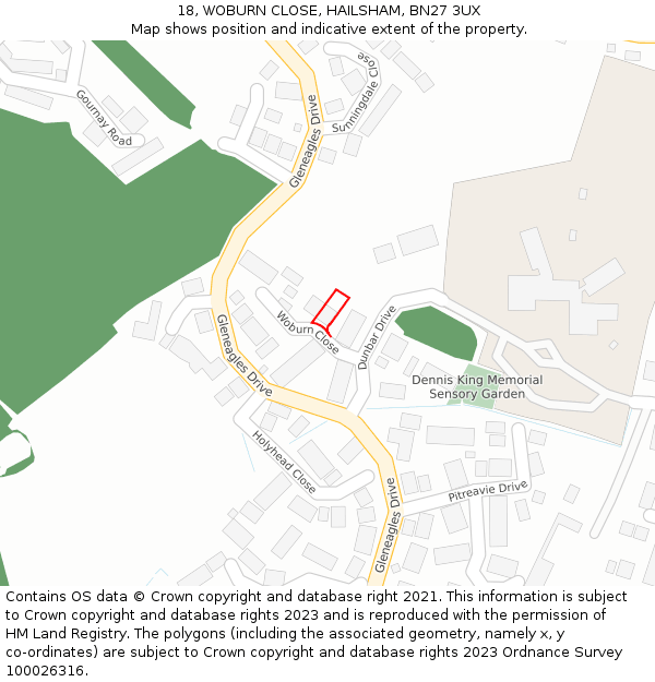 18, WOBURN CLOSE, HAILSHAM, BN27 3UX: Location map and indicative extent of plot