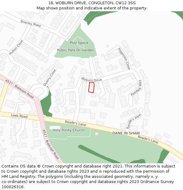 18, WOBURN DRIVE, CONGLETON, CW12 3SS: Location map and indicative extent of plot