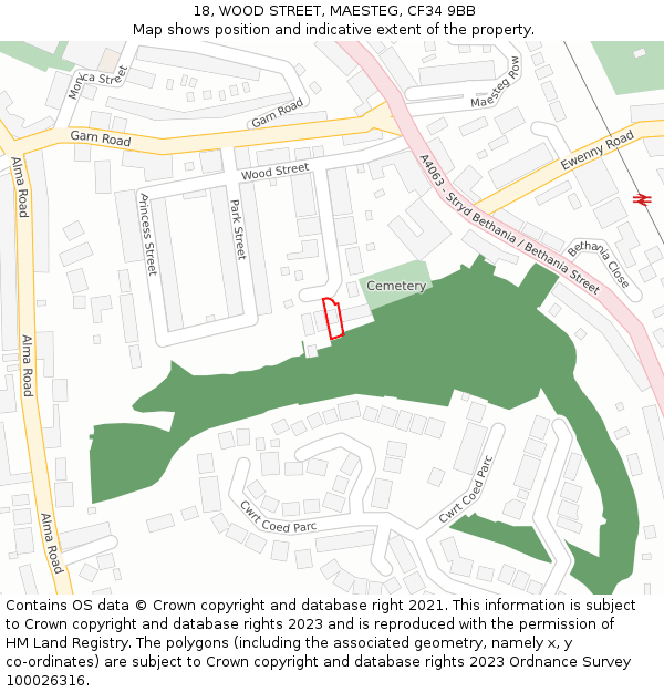 18, WOOD STREET, MAESTEG, CF34 9BB: Location map and indicative extent of plot