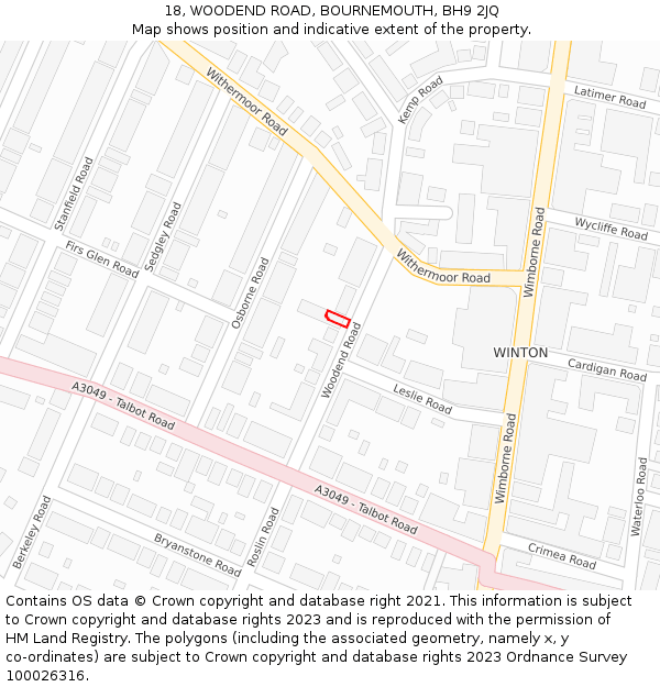 18, WOODEND ROAD, BOURNEMOUTH, BH9 2JQ: Location map and indicative extent of plot