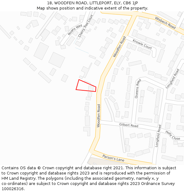 18, WOODFEN ROAD, LITTLEPORT, ELY, CB6 1JP: Location map and indicative extent of plot