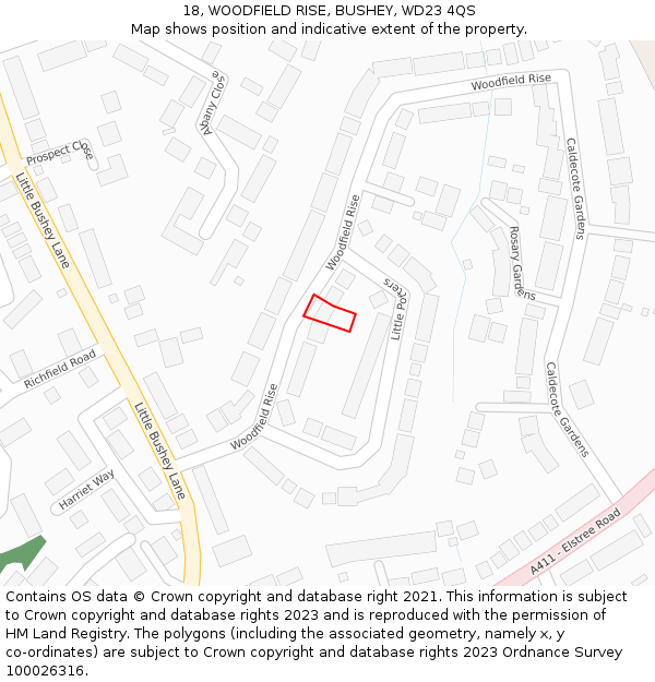 18, WOODFIELD RISE, BUSHEY, WD23 4QS: Location map and indicative extent of plot