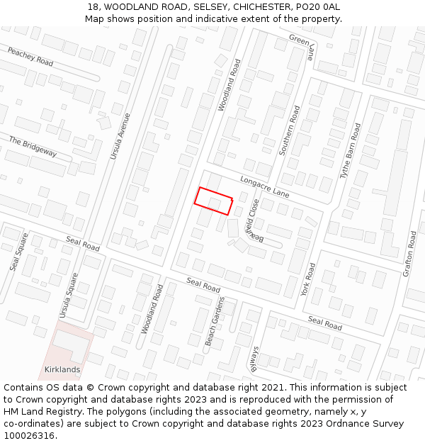 18, WOODLAND ROAD, SELSEY, CHICHESTER, PO20 0AL: Location map and indicative extent of plot