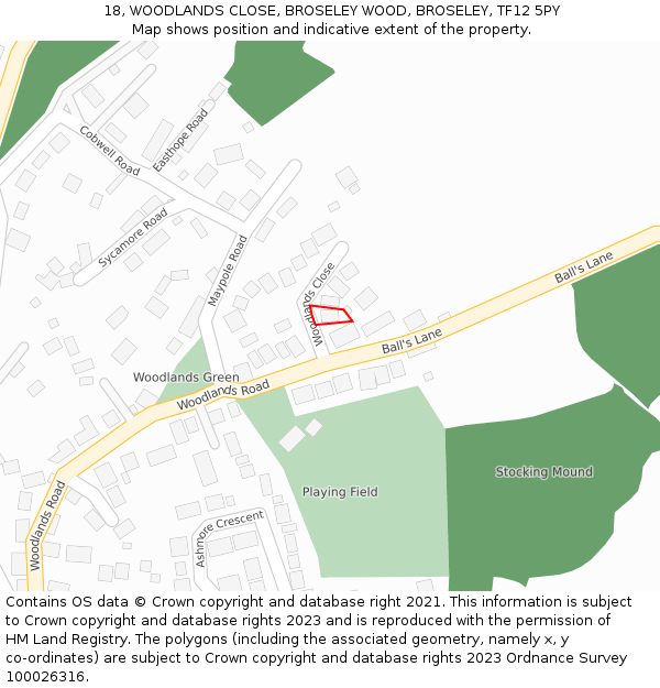 18, WOODLANDS CLOSE, BROSELEY WOOD, BROSELEY, TF12 5PY: Location map and indicative extent of plot