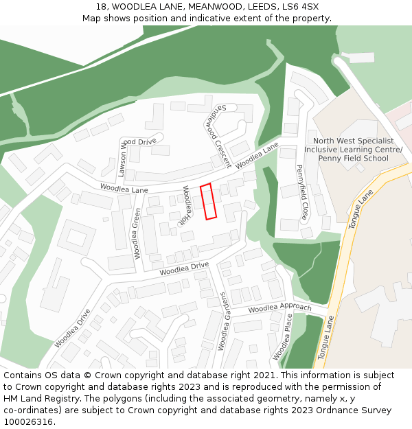 18, WOODLEA LANE, MEANWOOD, LEEDS, LS6 4SX: Location map and indicative extent of plot
