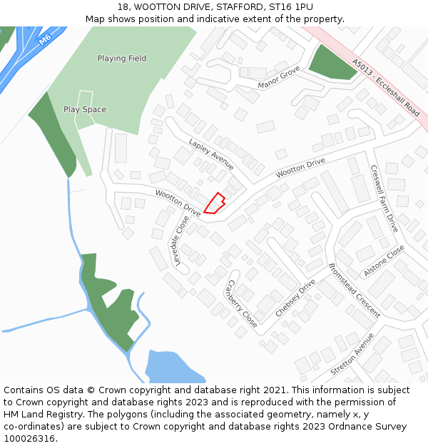 18, WOOTTON DRIVE, STAFFORD, ST16 1PU: Location map and indicative extent of plot