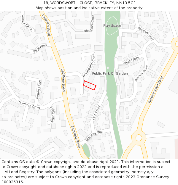 18, WORDSWORTH CLOSE, BRACKLEY, NN13 5GF: Location map and indicative extent of plot