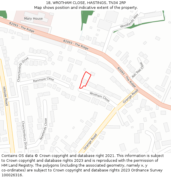 18, WROTHAM CLOSE, HASTINGS, TN34 2RP: Location map and indicative extent of plot