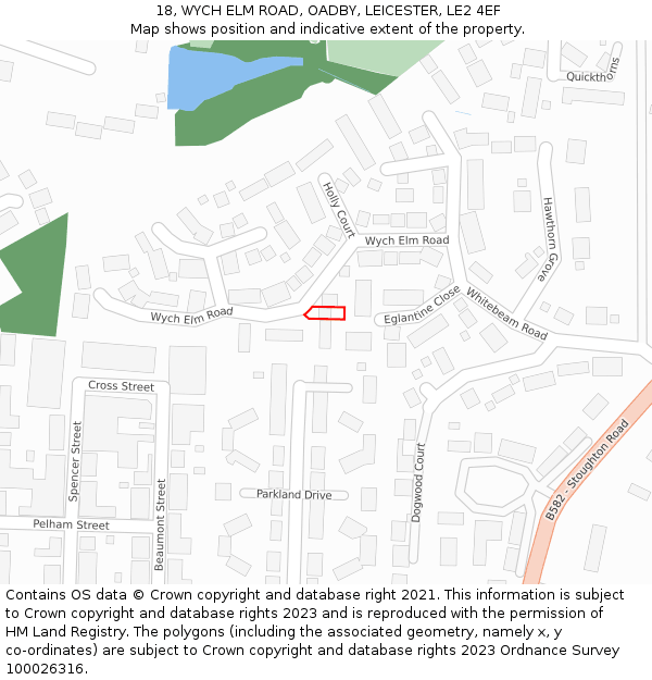 18, WYCH ELM ROAD, OADBY, LEICESTER, LE2 4EF: Location map and indicative extent of plot