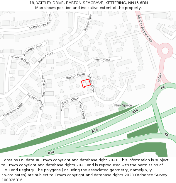 18, YATELEY DRIVE, BARTON SEAGRAVE, KETTERING, NN15 6BN: Location map and indicative extent of plot