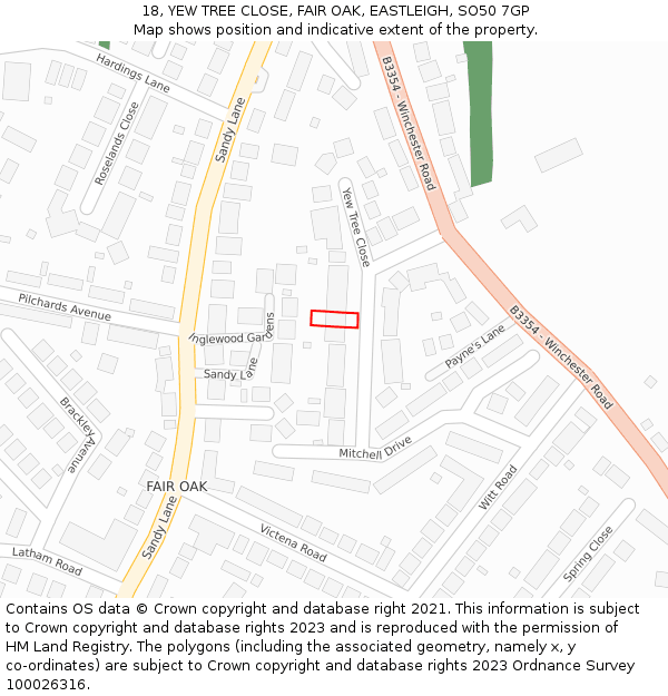 18, YEW TREE CLOSE, FAIR OAK, EASTLEIGH, SO50 7GP: Location map and indicative extent of plot