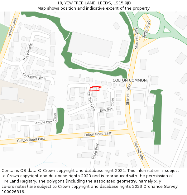 18, YEW TREE LANE, LEEDS, LS15 9JD: Location map and indicative extent of plot