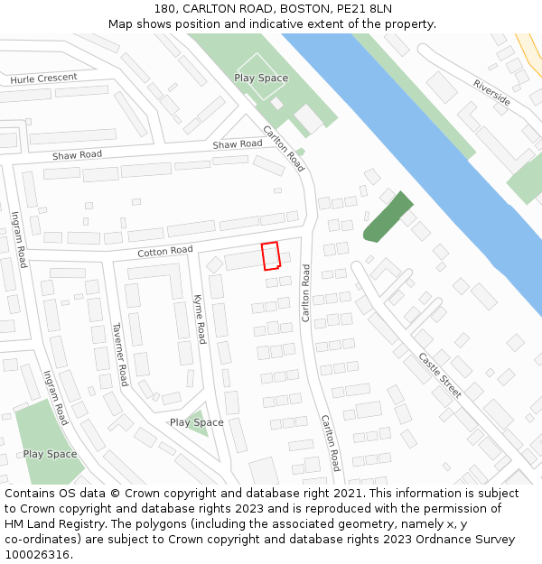 180, CARLTON ROAD, BOSTON, PE21 8LN: Location map and indicative extent of plot