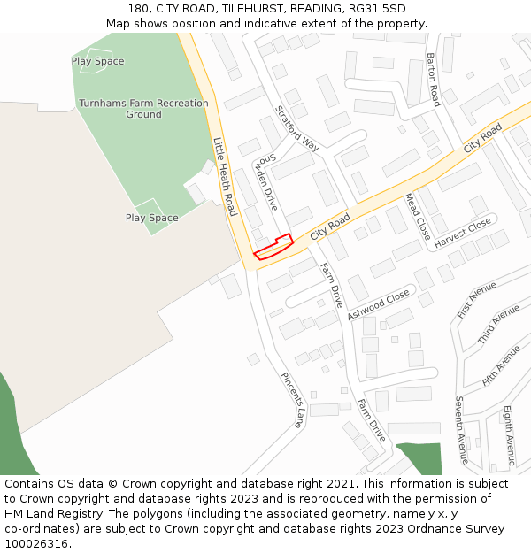 180, CITY ROAD, TILEHURST, READING, RG31 5SD: Location map and indicative extent of plot