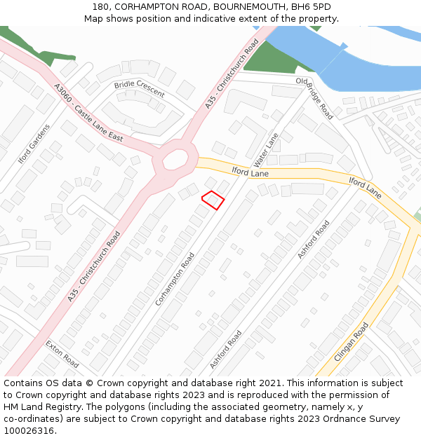 180, CORHAMPTON ROAD, BOURNEMOUTH, BH6 5PD: Location map and indicative extent of plot