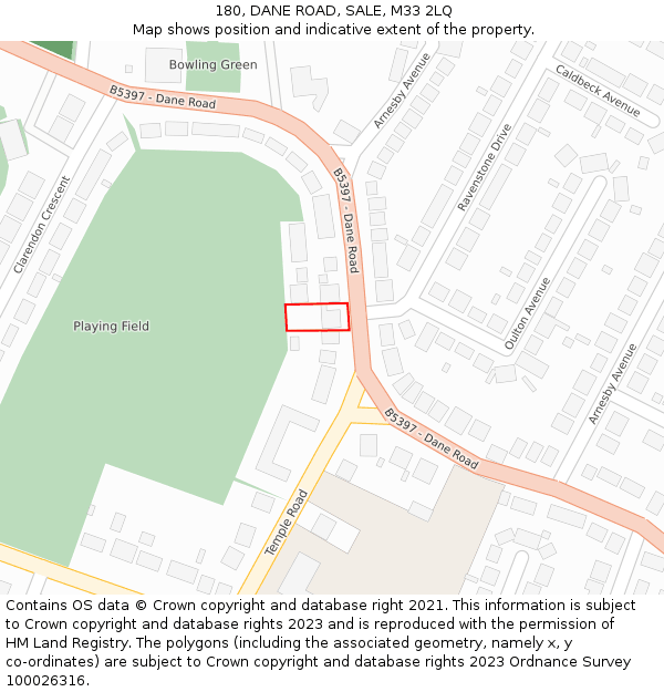 180, DANE ROAD, SALE, M33 2LQ: Location map and indicative extent of plot
