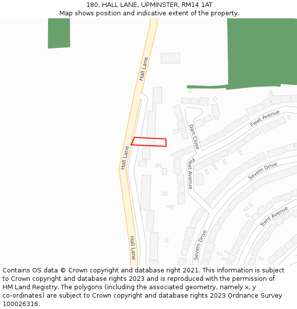 180, HALL LANE, UPMINSTER, RM14 1AT: Location map and indicative extent of plot