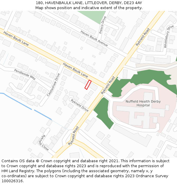 180, HAVENBAULK LANE, LITTLEOVER, DERBY, DE23 4AY: Location map and indicative extent of plot