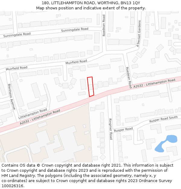 180, LITTLEHAMPTON ROAD, WORTHING, BN13 1QY: Location map and indicative extent of plot