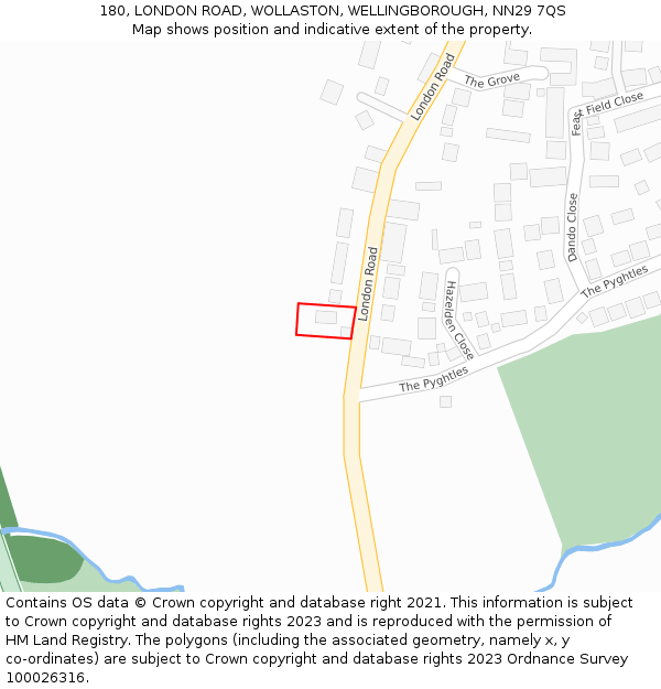 180, LONDON ROAD, WOLLASTON, WELLINGBOROUGH, NN29 7QS: Location map and indicative extent of plot