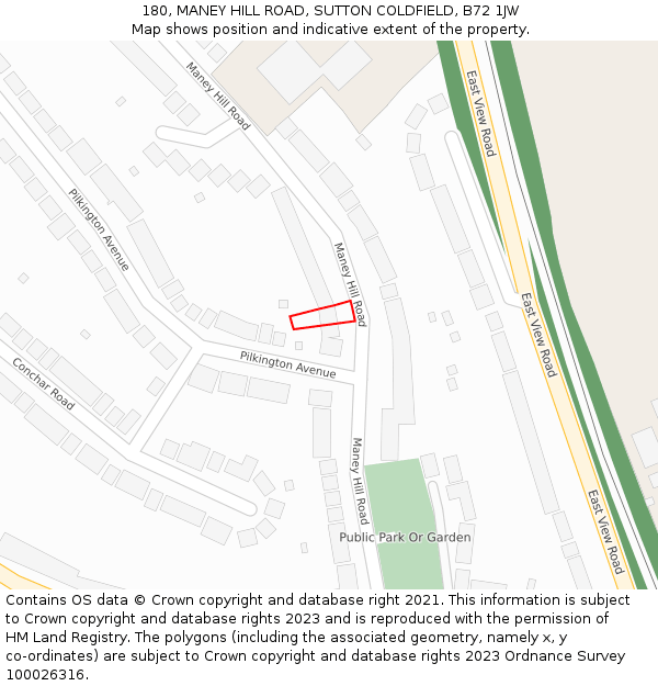 180, MANEY HILL ROAD, SUTTON COLDFIELD, B72 1JW: Location map and indicative extent of plot