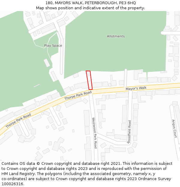 180, MAYORS WALK, PETERBOROUGH, PE3 6HQ: Location map and indicative extent of plot