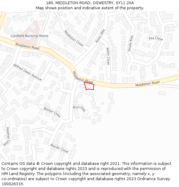 180, MIDDLETON ROAD, OSWESTRY, SY11 2XA: Location map and indicative extent of plot