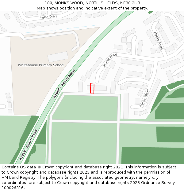 180, MONKS WOOD, NORTH SHIELDS, NE30 2UB: Location map and indicative extent of plot