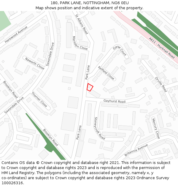 180, PARK LANE, NOTTINGHAM, NG6 0EU: Location map and indicative extent of plot