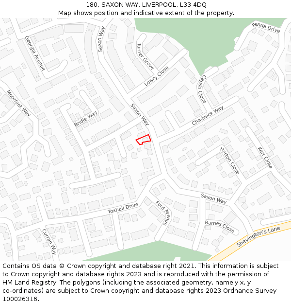 180, SAXON WAY, LIVERPOOL, L33 4DQ: Location map and indicative extent of plot