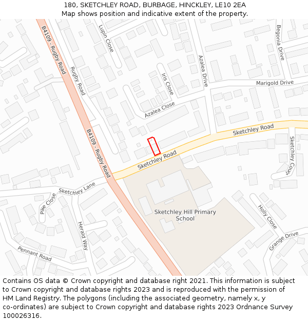 180, SKETCHLEY ROAD, BURBAGE, HINCKLEY, LE10 2EA: Location map and indicative extent of plot
