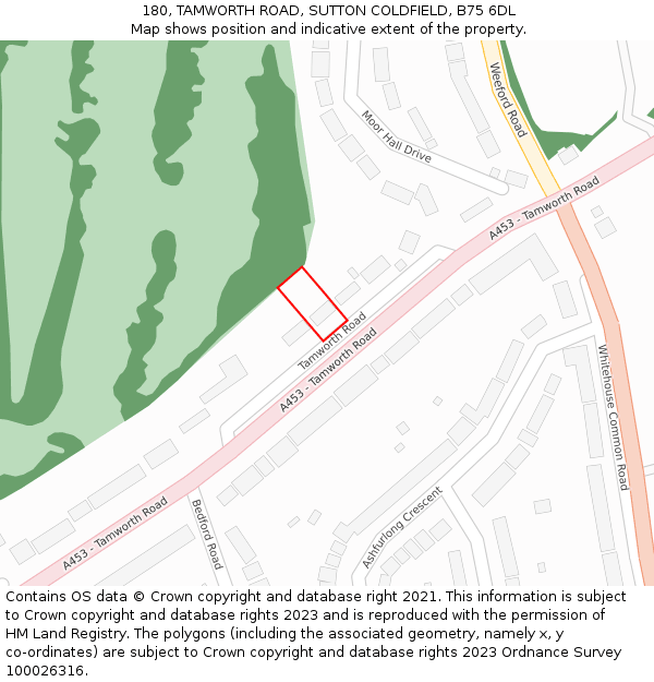 180, TAMWORTH ROAD, SUTTON COLDFIELD, B75 6DL: Location map and indicative extent of plot