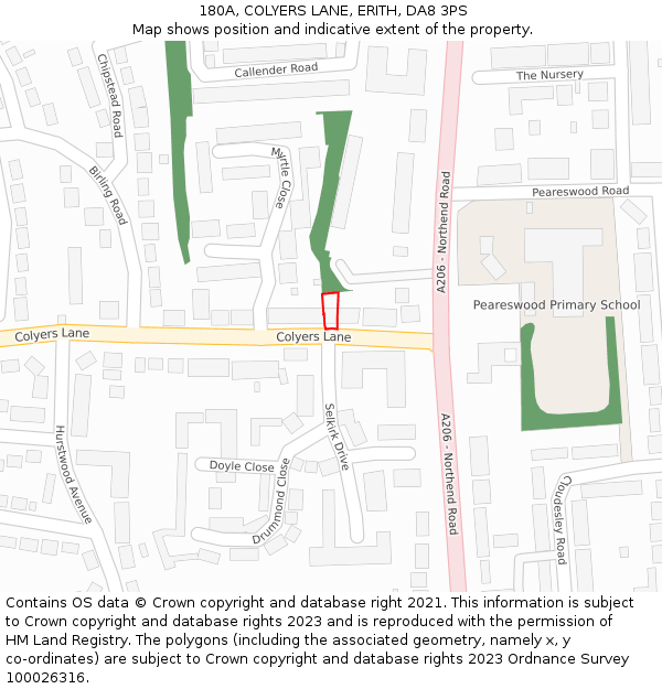 180A, COLYERS LANE, ERITH, DA8 3PS: Location map and indicative extent of plot