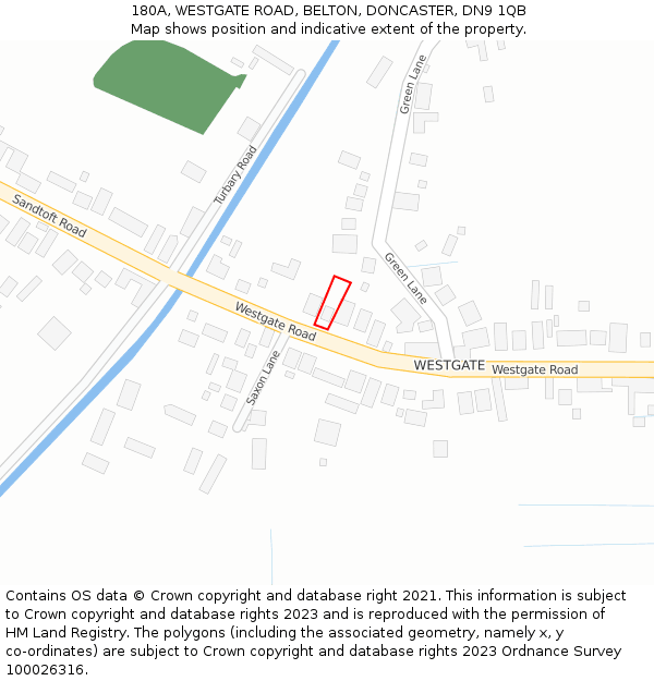 180A, WESTGATE ROAD, BELTON, DONCASTER, DN9 1QB: Location map and indicative extent of plot