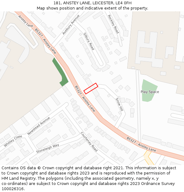 181, ANSTEY LANE, LEICESTER, LE4 0FH: Location map and indicative extent of plot