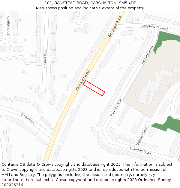 181, BANSTEAD ROAD, CARSHALTON, SM5 4DP: Location map and indicative extent of plot