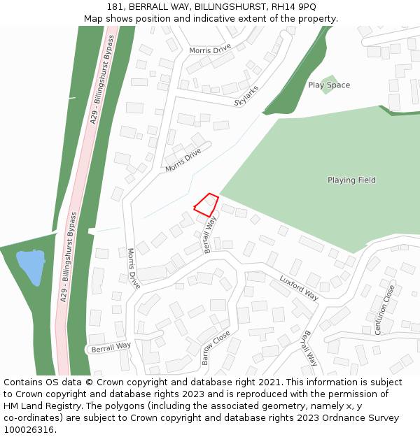 181, BERRALL WAY, BILLINGSHURST, RH14 9PQ: Location map and indicative extent of plot