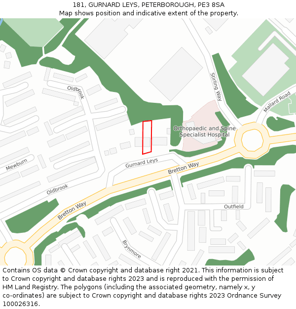 181, GURNARD LEYS, PETERBOROUGH, PE3 8SA: Location map and indicative extent of plot
