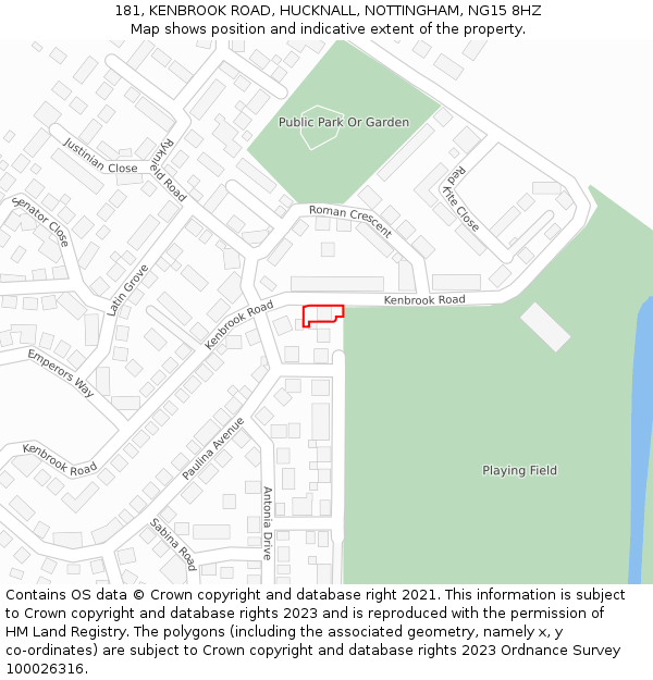 181, KENBROOK ROAD, HUCKNALL, NOTTINGHAM, NG15 8HZ: Location map and indicative extent of plot