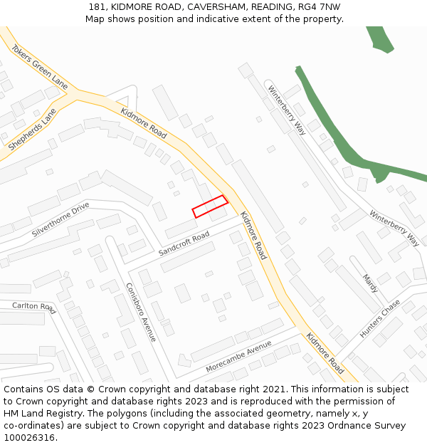 181, KIDMORE ROAD, CAVERSHAM, READING, RG4 7NW: Location map and indicative extent of plot