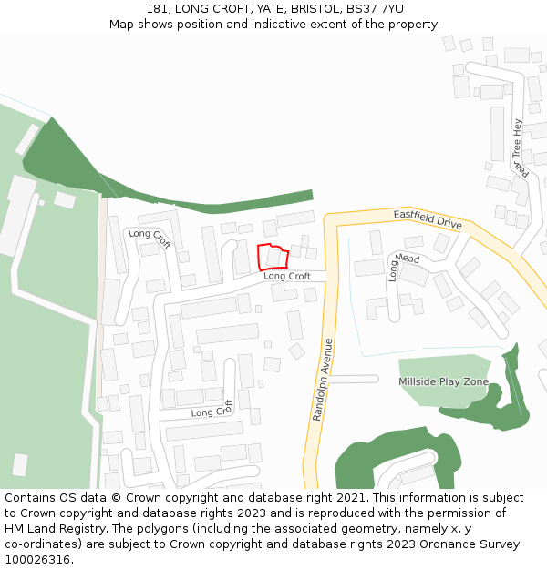 181, LONG CROFT, YATE, BRISTOL, BS37 7YU: Location map and indicative extent of plot