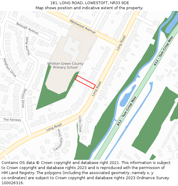 181, LONG ROAD, LOWESTOFT, NR33 9DE: Location map and indicative extent of plot