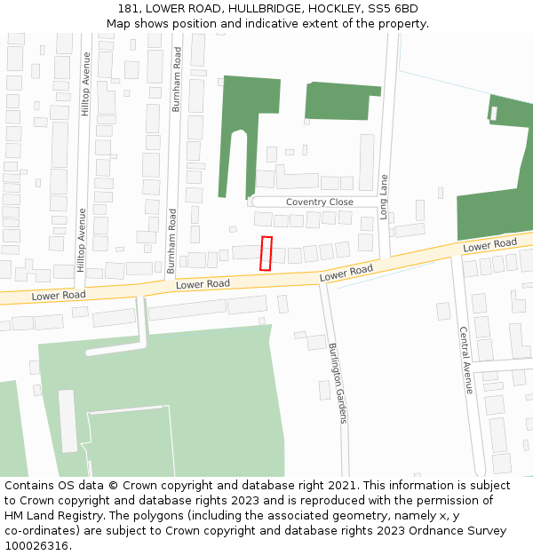 181, LOWER ROAD, HULLBRIDGE, HOCKLEY, SS5 6BD: Location map and indicative extent of plot
