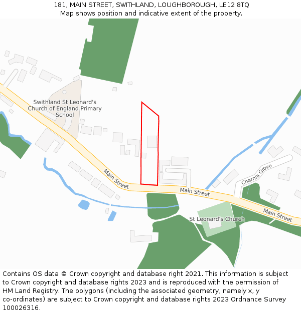 181, MAIN STREET, SWITHLAND, LOUGHBOROUGH, LE12 8TQ: Location map and indicative extent of plot