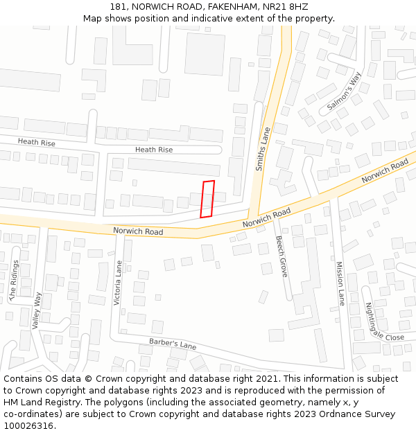 181, NORWICH ROAD, FAKENHAM, NR21 8HZ: Location map and indicative extent of plot