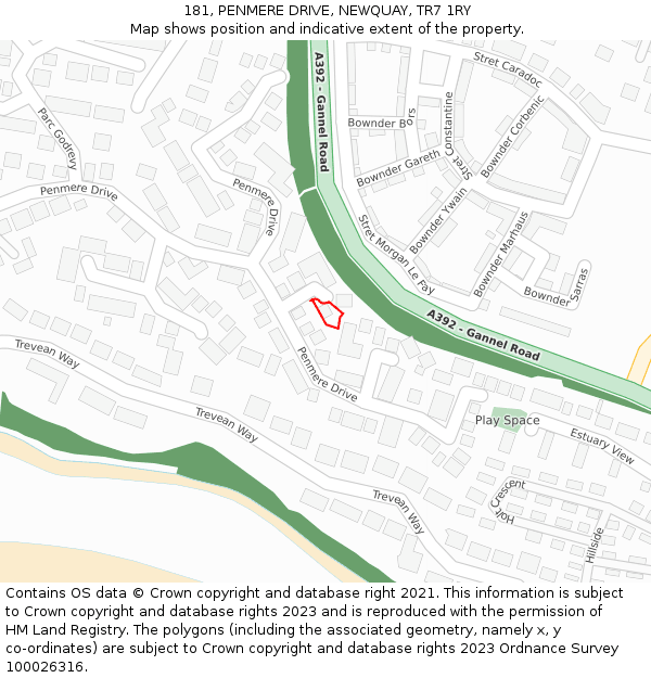 181, PENMERE DRIVE, NEWQUAY, TR7 1RY: Location map and indicative extent of plot