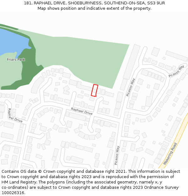 181, RAPHAEL DRIVE, SHOEBURYNESS, SOUTHEND-ON-SEA, SS3 9UR: Location map and indicative extent of plot