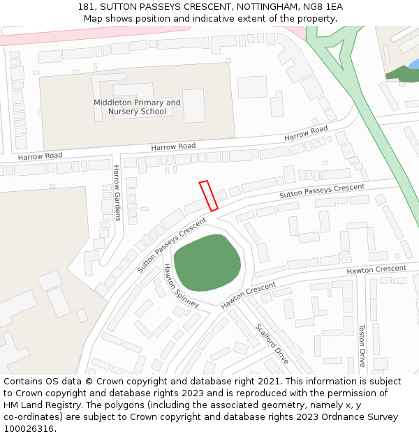 181, SUTTON PASSEYS CRESCENT, NOTTINGHAM, NG8 1EA: Location map and indicative extent of plot