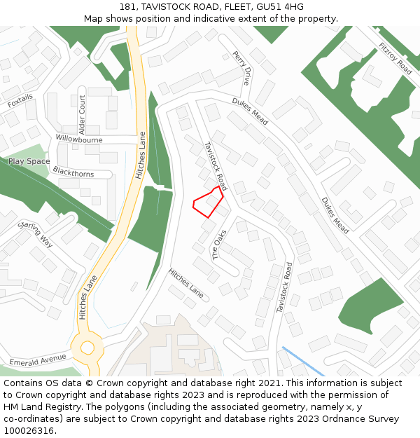 181, TAVISTOCK ROAD, FLEET, GU51 4HG: Location map and indicative extent of plot